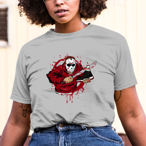Air Jordan 11 Bred Matching Sneaker Shirt Jason Voorhees Varsity Red Black and White Sneaker Shirt