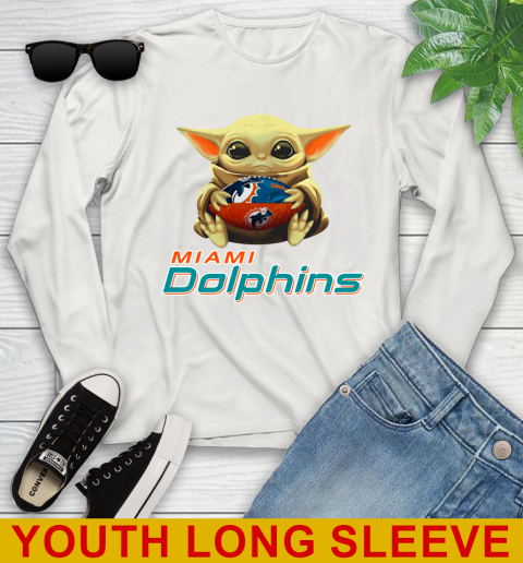 NFL Football Miami Dolphins Baby Yoda Star Wars Shirt Youth Long Sleeve 12