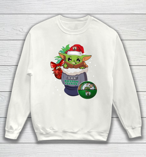 Boston Celtics Christmas Baby Yoda Star Wars Funny Happy NBA Sweatshirt 2