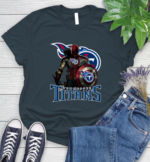 NFL Captain America Thor Spider Man Hawkeye Avengers Endgame Football Tennessee Titans Women's T-Shirt 8