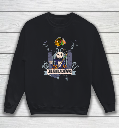 NHL Chicago Blackhawks Hockey Jack Skellington Halloween Sweatshirt