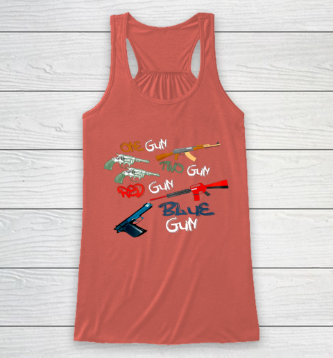 One Gun Two Gun Red Gun Blue Gun Funny Racerback Tank 3
