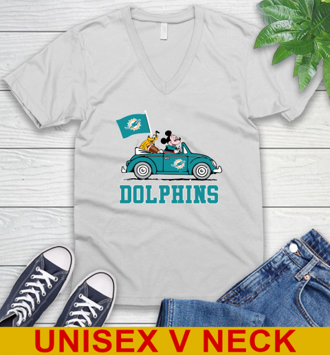 NFL Football Miami Dolphins Pluto Mickey Driving Disney Shirt V-Neck T-Shirt