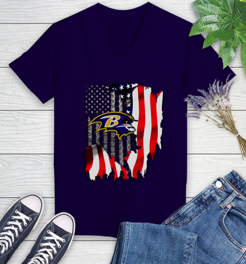 Baltimore Ravens NFL Football American Flag Women's V-Neck T-Shirt 4 Baltimore Ravens NFL Football American Flag Women's V-Neck T-Shirt - Image 4