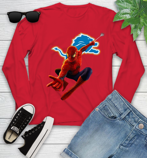 NFL Spider Man Avengers Endgame Football Detroit Lions Youth Long Sleeve 11