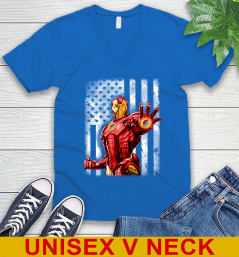 Portland Trail Blazers NBA Basketball Iron Man Avengers American Flag Shirt V-Neck T-Shirt - Image 6