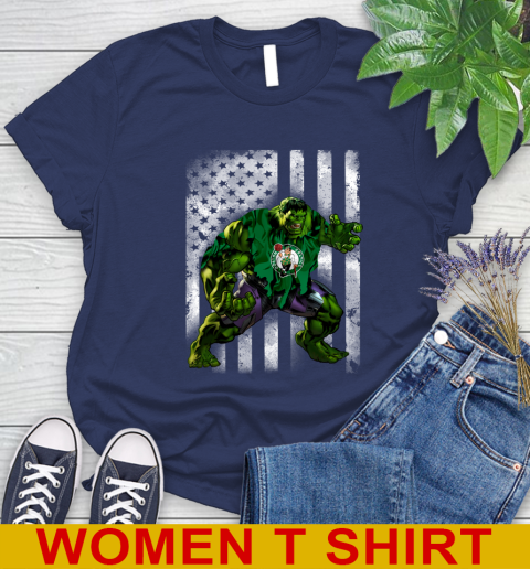 Boston Celtics Hulk Marvel Avengers NBA Basketball American Flag Women's T-Shirt 12