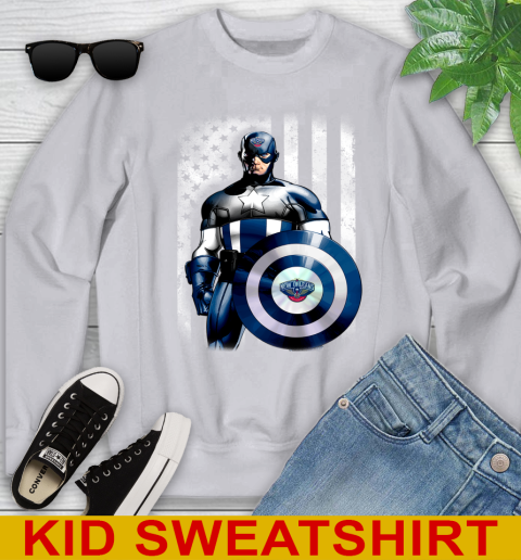 New Orleans Pelicans NBA Basketball Captain America Marvel Avengers American Flag Shirt Youth Sweatshirt 3