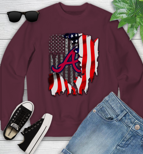 Atlanta Braves MLB Baseball American Flag Youth Sweatshirt 4