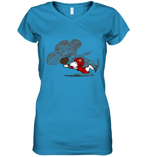 San Fracisco 49ers Snoopy Plays The Football Game Women's V-Neck T-Shirt