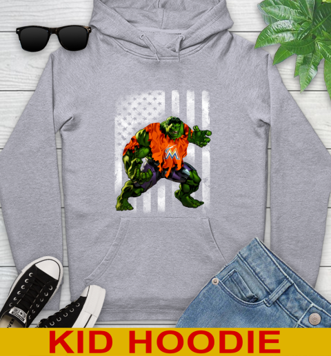Miami Marlins Hulk Marvel Avengers MLB Baseball American Flag Youth Hoodie 6
