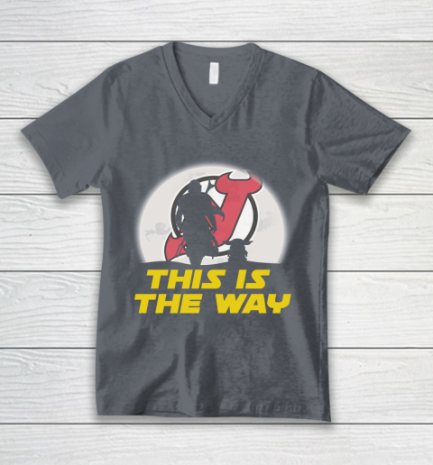 New Jersey Devils NHL Ice Hockey Star Wars Yoda And Mandalorian This Is The Way V-Neck T-Shirt 4