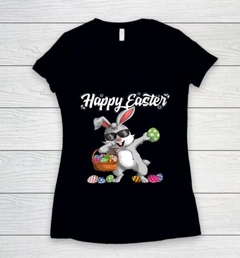 Dabbing Rabbit Easter Day Eggs Dab Boys Girls Kid gift bunny Women's V-Neck T-Shirt