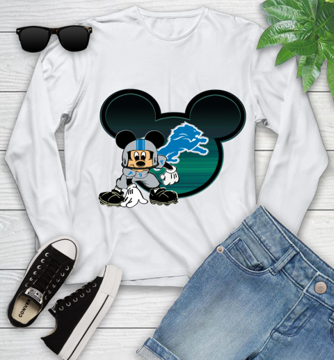 NFL Detroit Lions Mickey Mouse Disney Football T Shirt Youth Long Sleeve