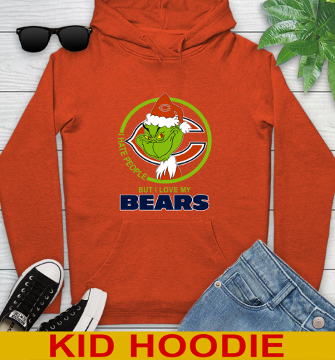 Chicago Bears NFL Christmas Grinch I Hate People But I Love My Favorite Football Team Youth Hoodie 5