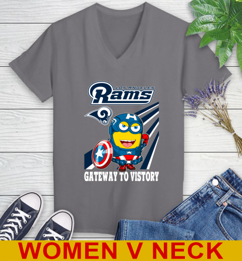 NFL Football Los Angeles Rams Captain America Marvel Avengers Minion Shirt Women's V-Neck T-Shirt 11