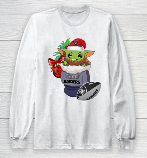 Oakland Raiders Christmas Baby Yoda Star Wars Funny Happy NFL Long Sleeve T-Shirt 2