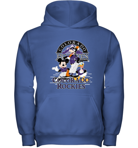 Colorado Rockies Mickey Donald And Goofy Baseball Youth Hoodie