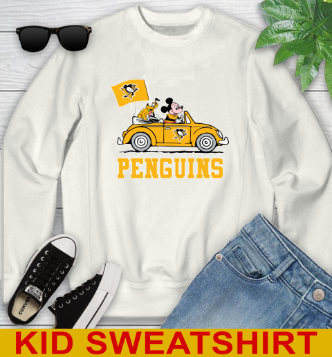 NHL Hockey Pittsburgh Penguins Pluto Mickey Driving Disney Shirt Youth Sweatshirt
