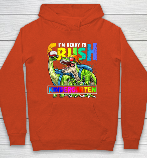 Next Level t shirts I m Ready To Crush Kindergarten T Rex Dino Holding Pencil Back To School Youth Hoodie 3