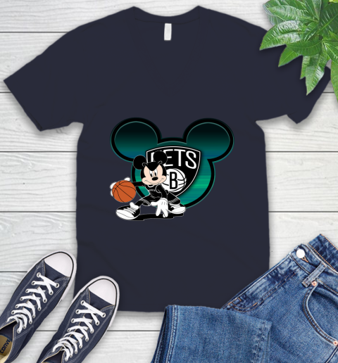 NBA Brooklyn Nets Mickey Mouse Disney Basketball V-Neck T-Shirt 3