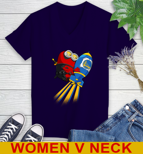 NBA Basketball Golden State Warriors Deadpool Minion Marvel Shirt Women's V-Neck T-Shirt 3