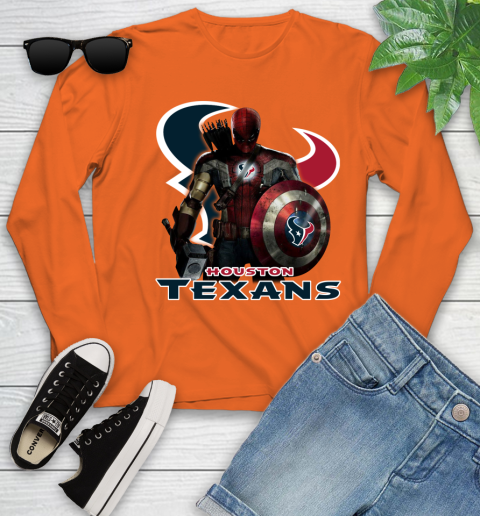NFL Captain America Thor Spider Man Hawkeye Avengers Endgame Football Houston Texans Youth Long Sleeve 4
