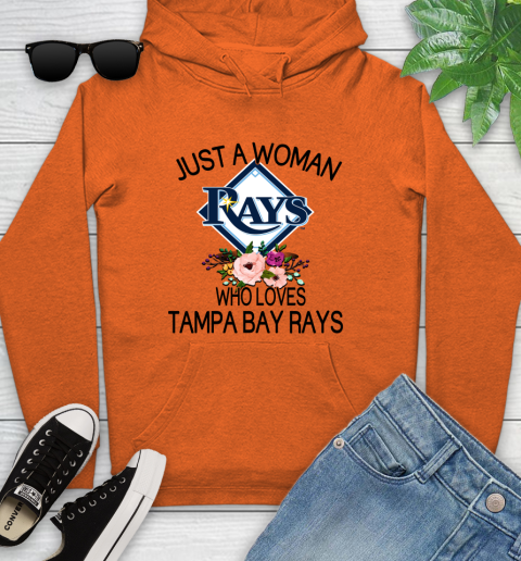 MLB Just A Woman Who Loves Tampa Bay Rays Baseball Sports Youth Hoodie 3