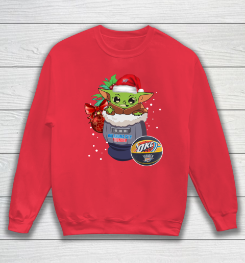 Oklahoma City Thunder Christmas Baby Yoda Star Wars Funny Happy NBA Sweatshirt 8
