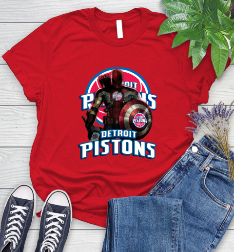 Detroit Pistons NBA Basketball Captain America Thor Spider Man Hawkeye Avengers Women's T-Shirt 9