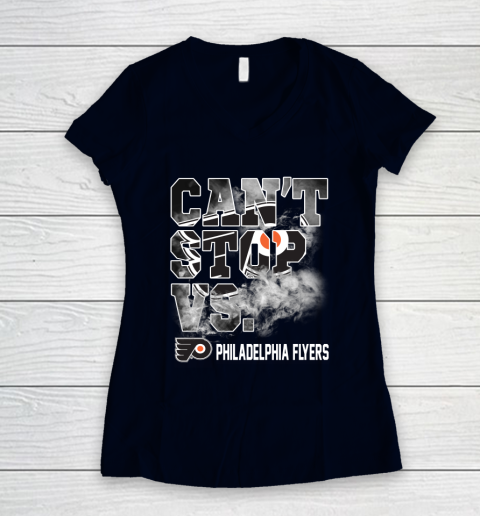 NHL Philadelphia Flyers Hockey Can't Stop Vs Women's V-Neck T-Shirt 2