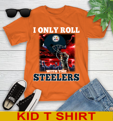 Pittsburgh Steelers NFL Football I Only Roll With My Team Sports Youth T-Shirt 8