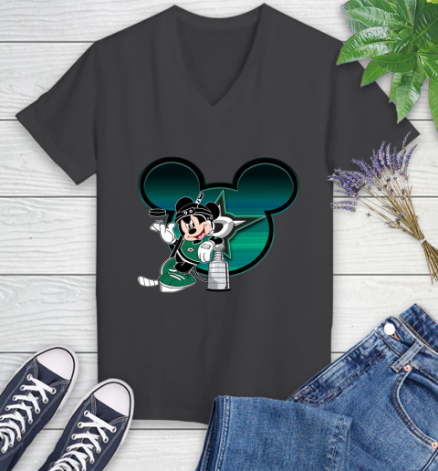 NHL Dallas Stars Stanley Cup Mickey Mouse Disney Hockey T Shirt Women's V-Neck T-Shirt 8