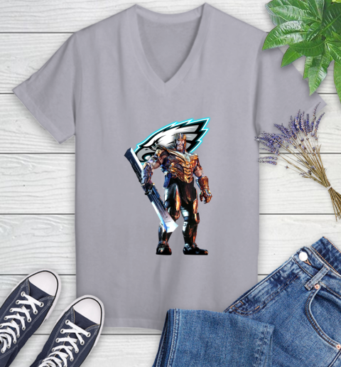 NFL Thanos Gauntlet Avengers Endgame Football Philadelphia Eagles Women's V-Neck T-Shirt 4