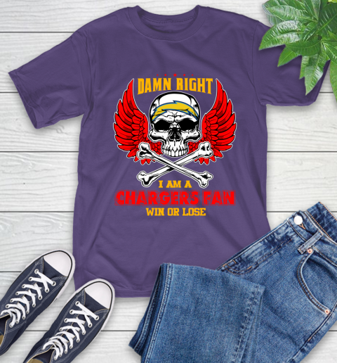 NFL Damn Right I Am A Los Angeles Chargers Win Or Lose Skull Football Sports T-Shirt 5