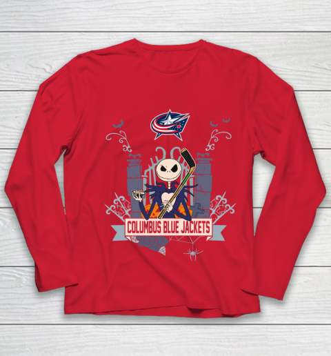 NHL Columbus Blue Jackets Hockey Jack Skellington Halloween Youth Long Sleeve 8