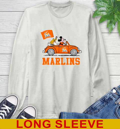 MLB Baseball Miami Marlins Pluto Mickey Driving Disney Shirt Long Sleeve T-Shirt 12