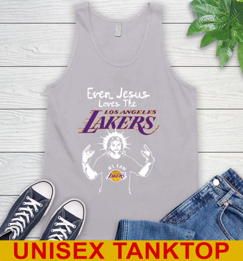 Los Angeles Lakers NBA Basketball Even Jesus Loves The Lakers Shirt Tank Top - Image 4