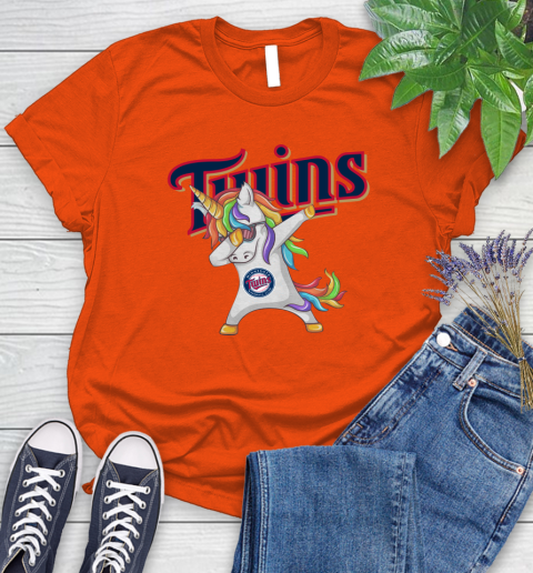 Minnesota Twins MLB Baseball Funny Unicorn Dabbing Sports Women's T-Shirt 4