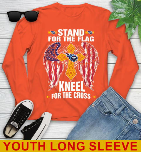 NFL Football Tennessee Titans Stand For Flag Kneel For The Cross Shirt Youth Long Sleeve 3