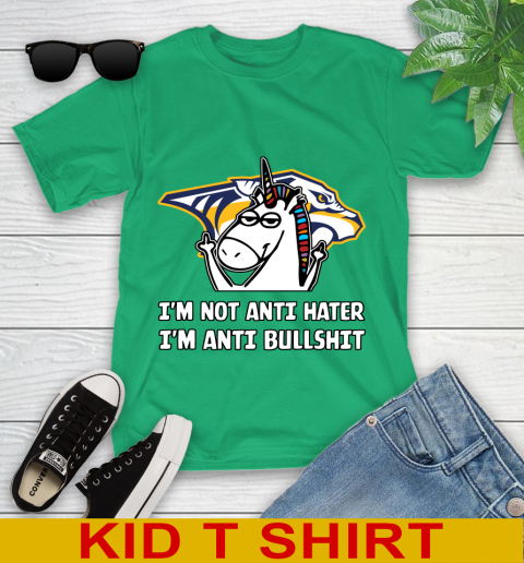 Nashville Predators NHL Hockey Unicorn I'm Not Anti Hater I'm Anti Bullshit Youth T-Shirt 6