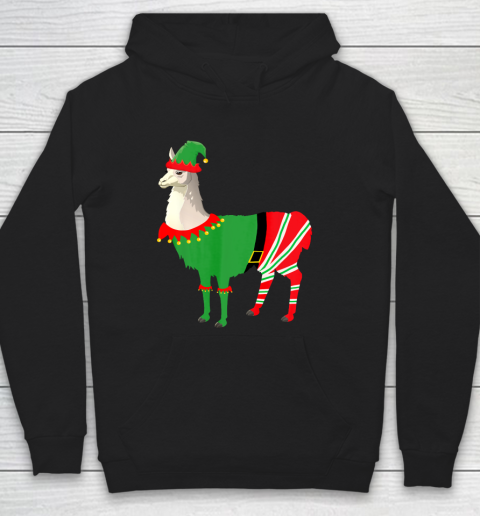 Llama in Elf costume Funny Llama Christmas Pajama Hoodie