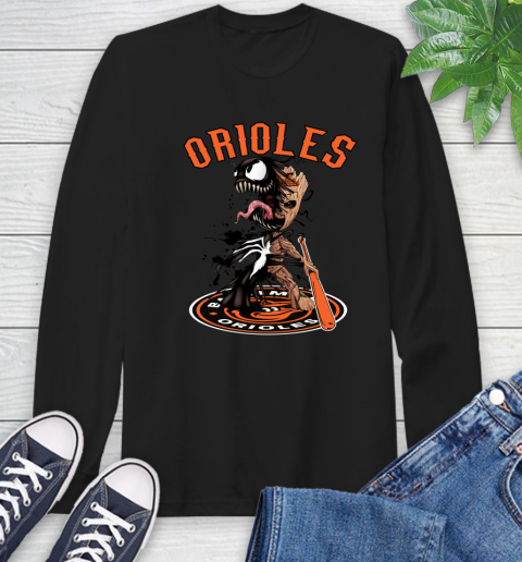 MLB Baltimore Orioles Baseball Venom Groot Guardians Of The Galaxy Long Sleeve T-Shirt 2