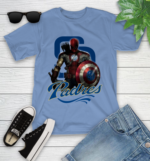 MLB Captain America Thor Spider Man Hawkeye Avengers Endgame Baseball San Diego Padres Youth T-Shirt 11