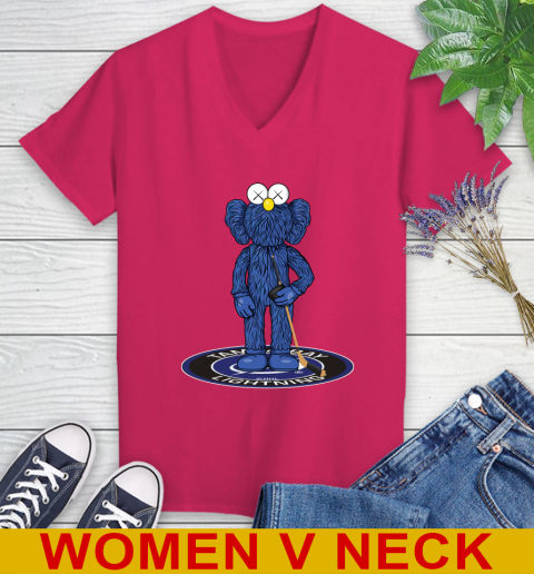 NHL Hockey Tampa Bay Lightning Kaws Bff Blue Figure Shirt Women's V-Neck T-Shirt 10