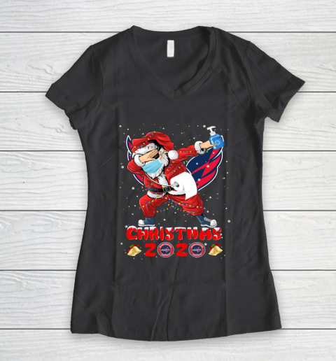 Washington Capitals Funny Santa Claus Dabbing Christmas 2020 NHL Women's V-Neck T-Shirt 6