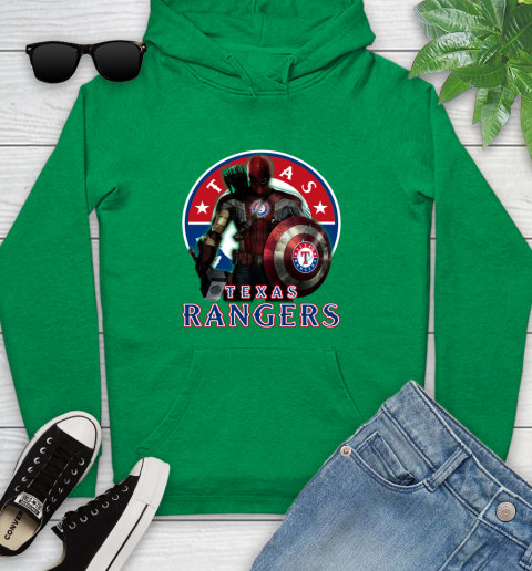 MLB Captain America Thor Spider Man Hawkeye Avengers Endgame Baseball Texas Rangers Youth Hoodie 7