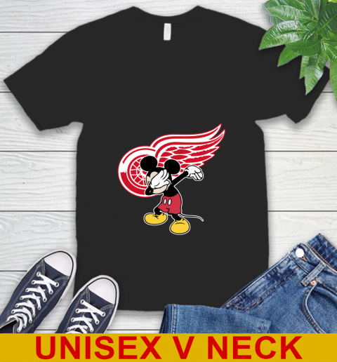 Detroit Red Wings NHL Hockey Dabbing Mickey Disney Sports V-Neck T-Shirt 2