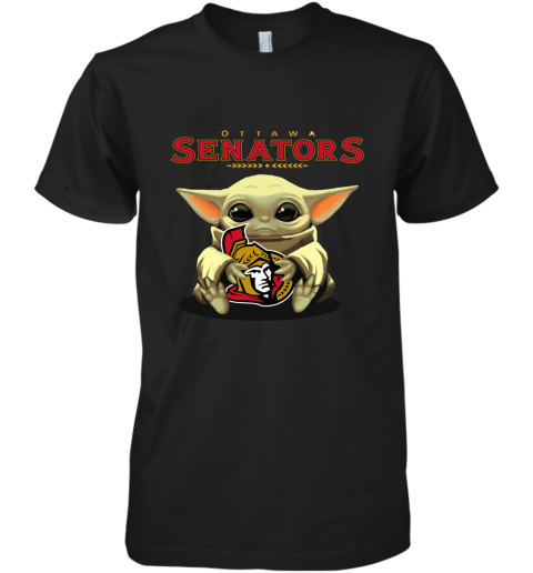 Baby Yoda Hugs The Ottawa Senators Ice Hockey Premium Men's T-Shirt