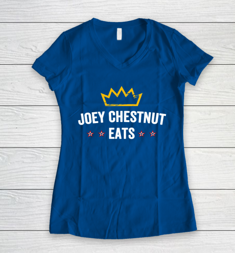 Joey Chestnut Eats Women's V-Neck T-Shirt 7